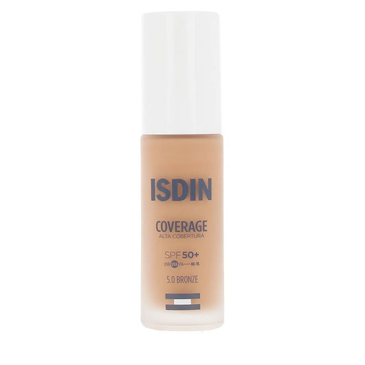 Base de Maquillaje Fluida Isdin COVERAGE Nº 5.0 Bronze Spf 50 30 g - Tuparafarma